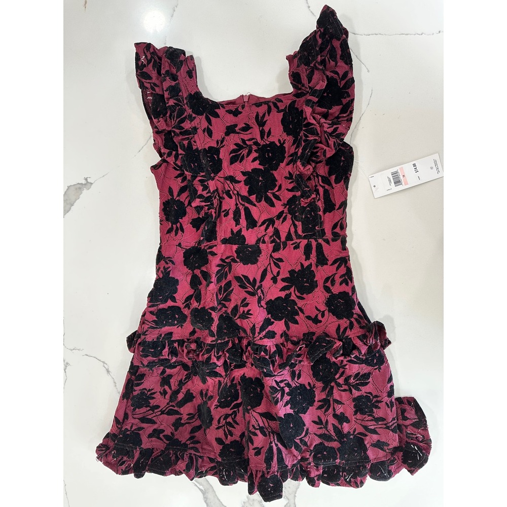 Zac Posen Girls Crimson Red Lace Black Velvet Floral Dress Size 10